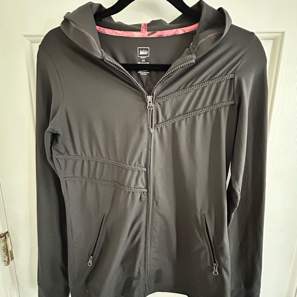 REI Women's Front Zip Athletic Jacket in Dark Gray